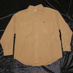 Carhartt Shacket Work Shirt heavy duty cotton button up mens Large Brown canvas